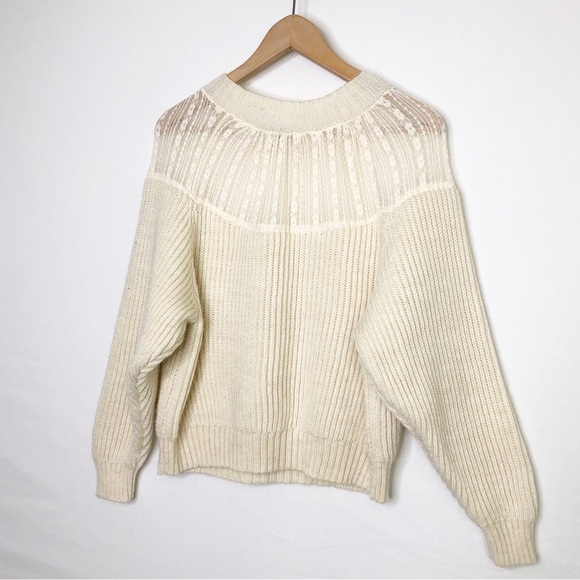Zara cream chunky ribbed lace detail Alpaca blend crewneck sweater - Picture 9 of 12